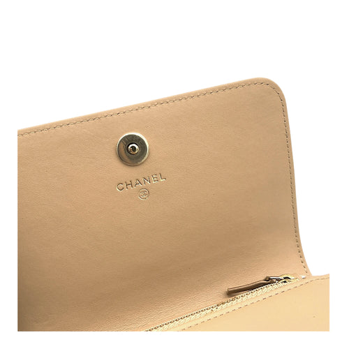 Boy Beige Wallet On Chain in Caviar Leather, Gold hardware