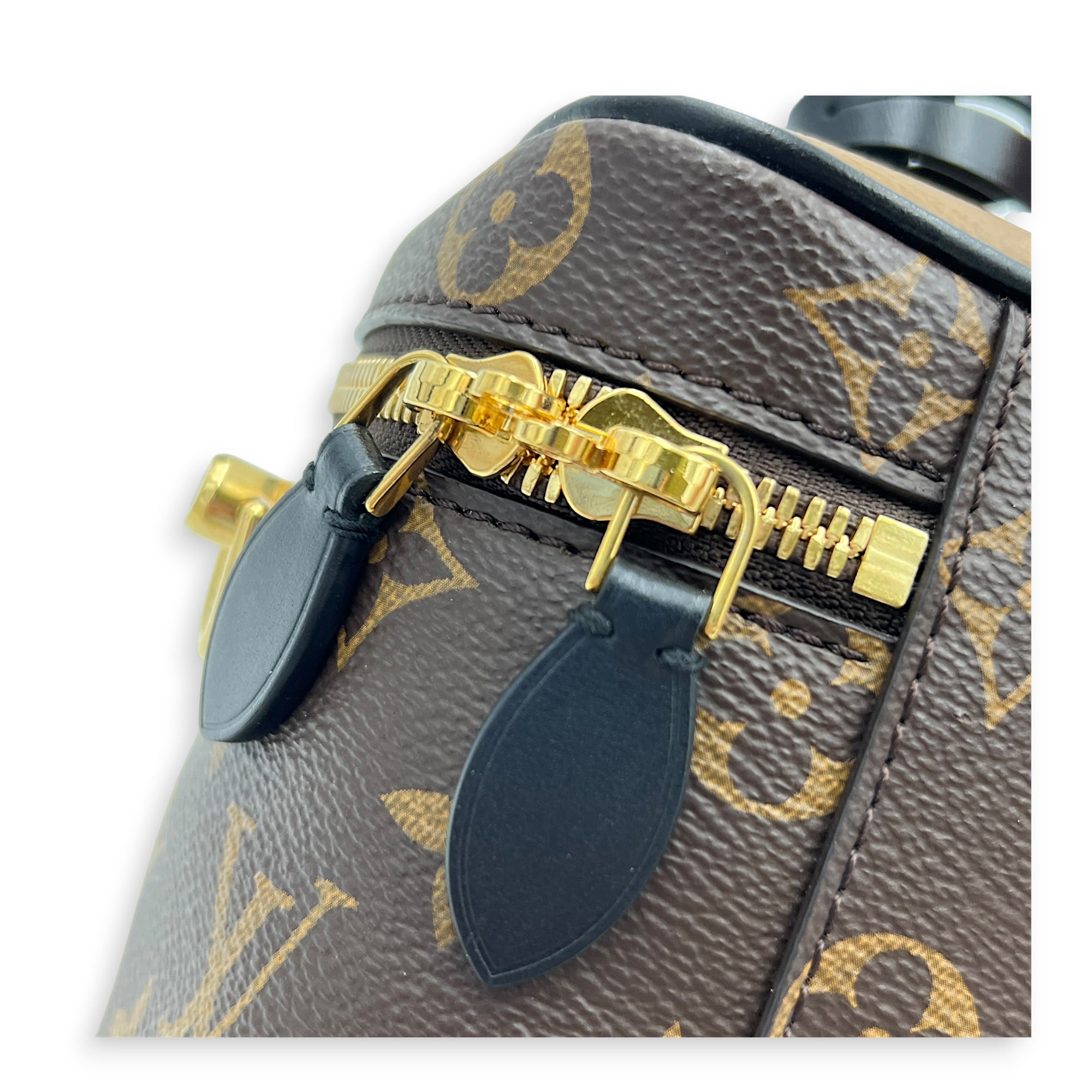 Vanity Brown Top Handle Bag in Monogram Coated Canvas, Gold hardware