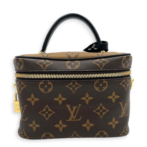 Vanity Brown Top Handle Bag in Monogram Coated Canvas, Gold hardware