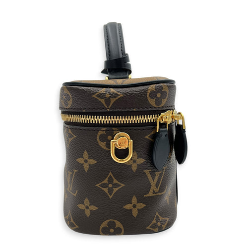 Vanity Brown Top Handle Bag in Monogram Coated Canvas, Gold hardware