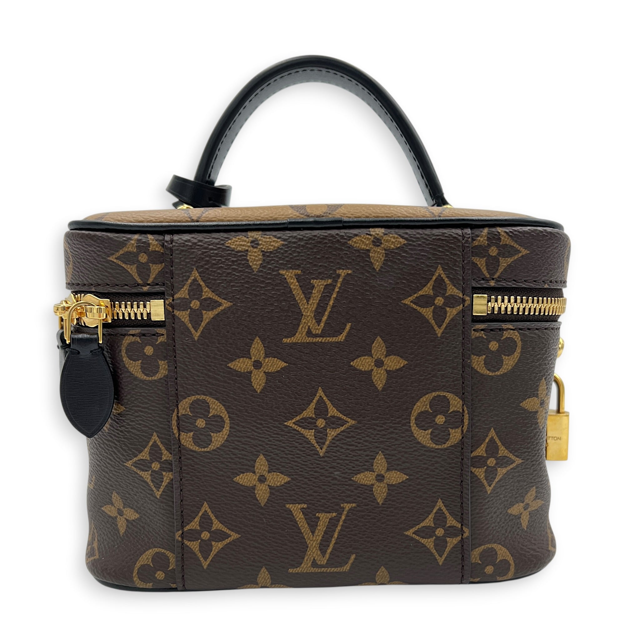 Vanity Brown Top Handle Bag in Monogram Coated Canvas, Gold hardware