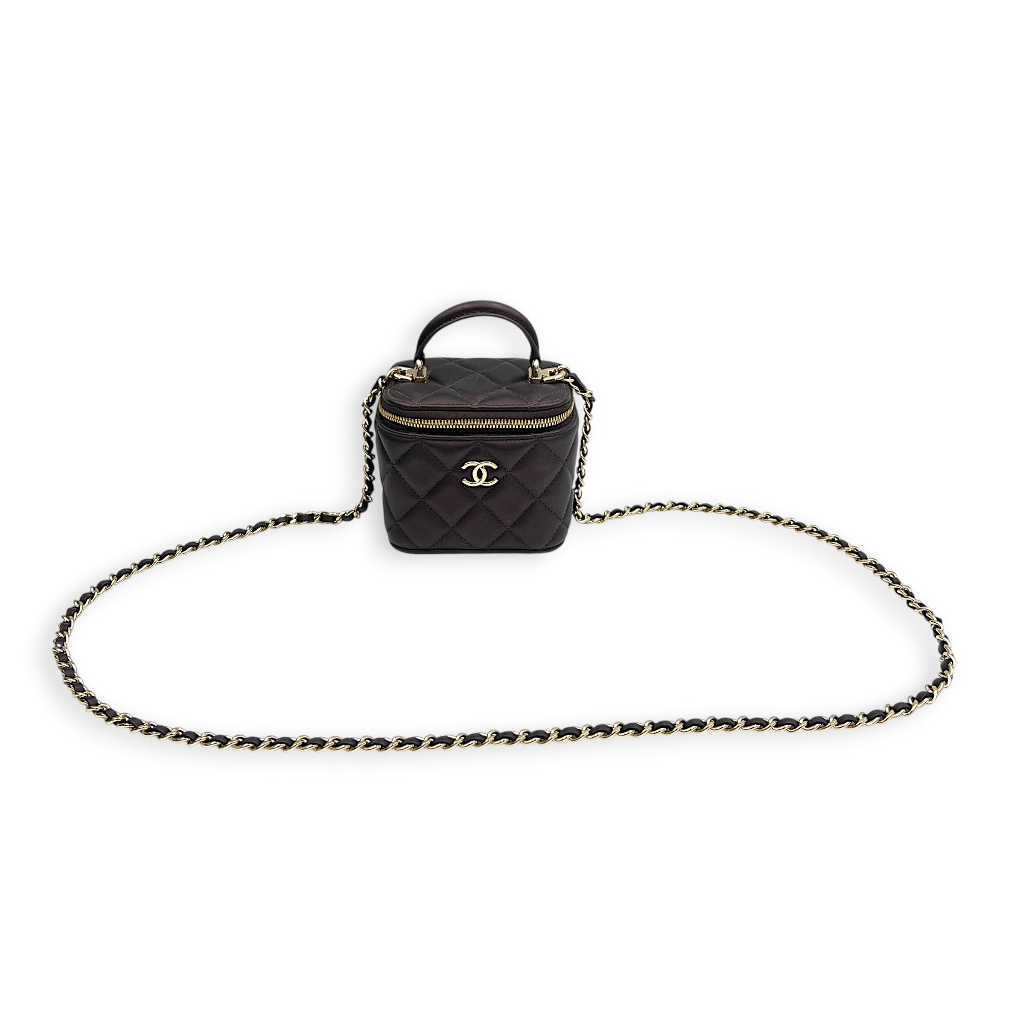 Vanity Mini Iridescent Purple Top Handle Bag in Lambskin, Gold hardware