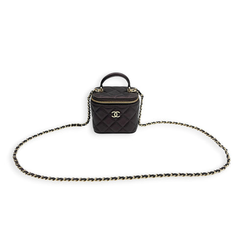 Vanity Mini Iridescent Purple Top Handle Bag in Lambskin, Gold hardware