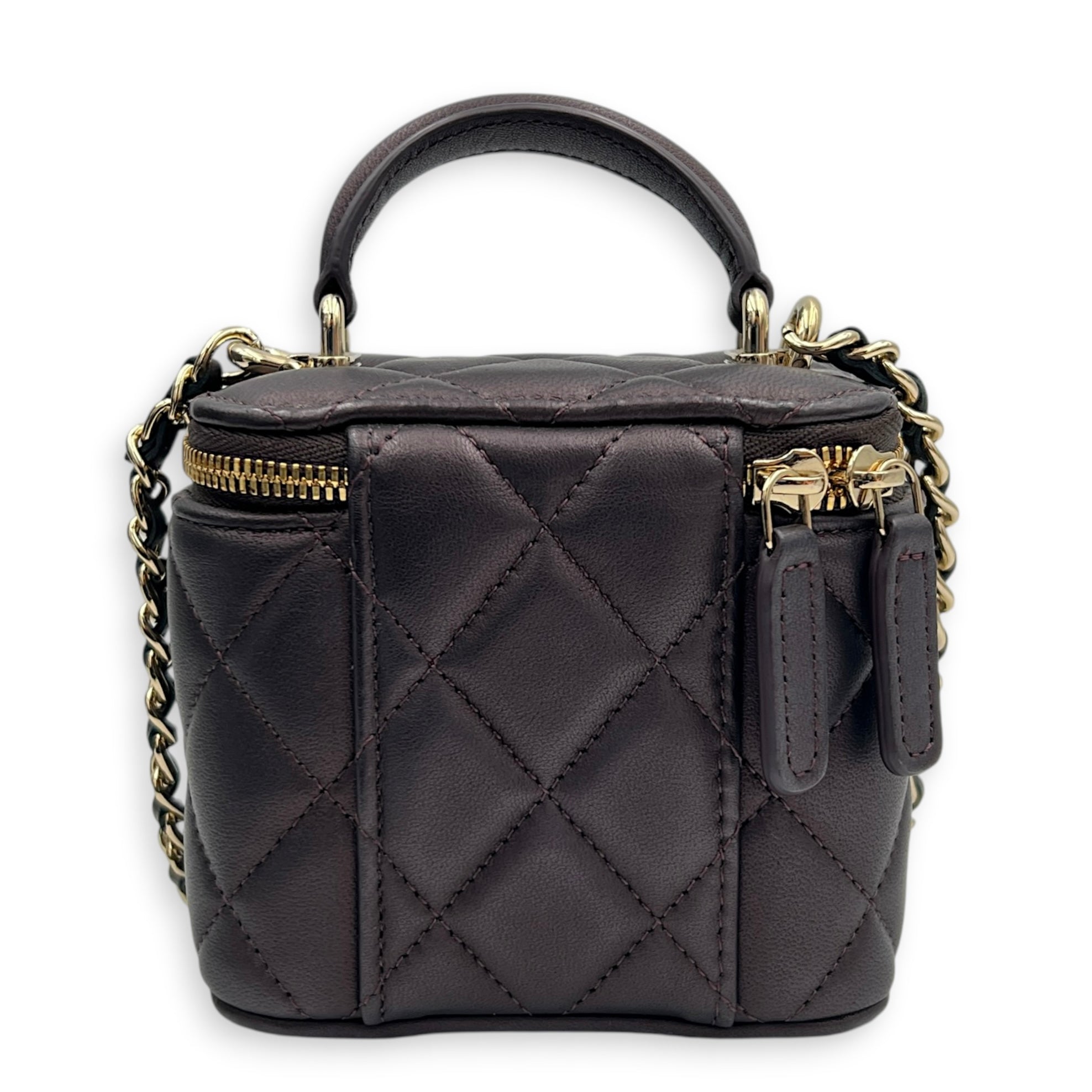 Vanity Mini Iridescent Purple Top Handle Bag in Lambskin, Gold hardware