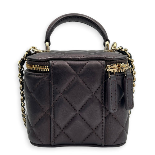 Vanity Mini Iridescent Purple Top Handle Bag in Lambskin, Gold hardware