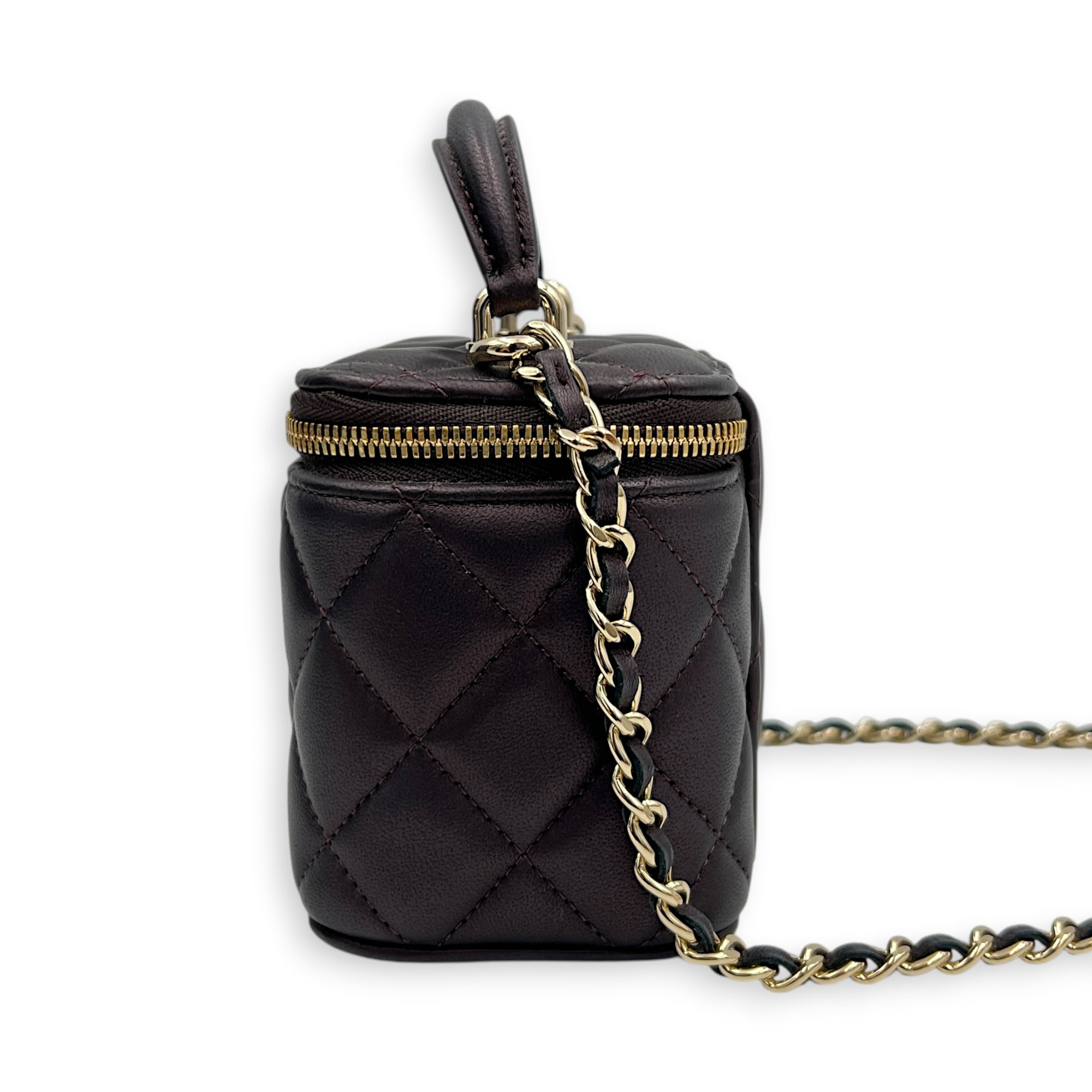 Vanity Mini Iridescent Purple Top Handle Bag in Lambskin, Gold hardware