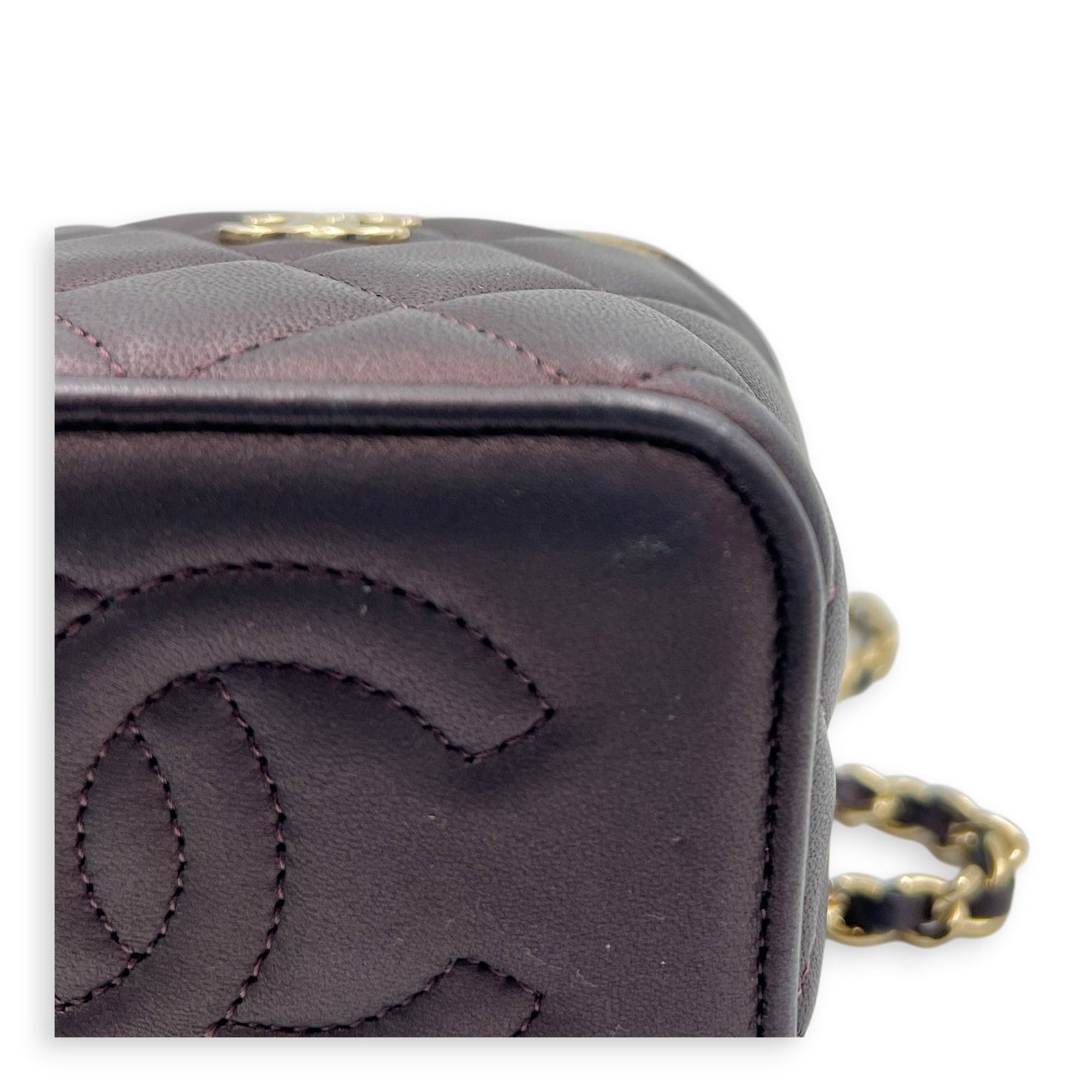 Vanity Mini Iridescent Purple Top Handle Bag in Lambskin, Gold hardware