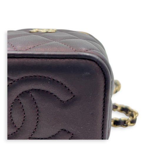 Vanity Mini Iridescent Purple Top Handle Bag in Lambskin, Gold hardware