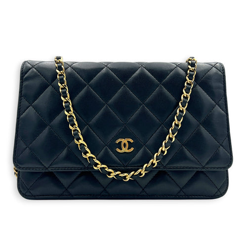 CC Wallet On Chain Black in Lambskin, Gold hardware