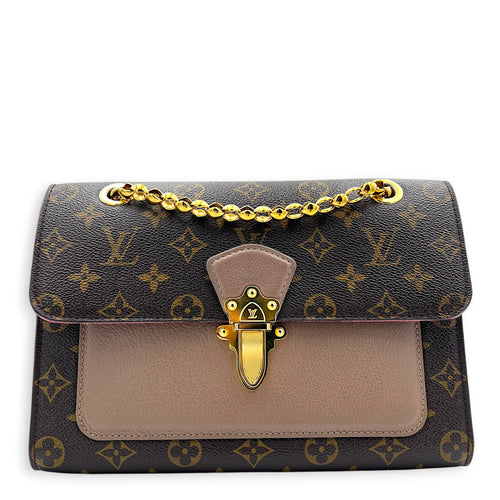 Victoire Shoulder Bag Brown in Coated Canvas, Gold hardware