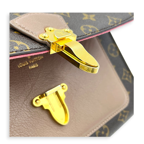 Victoire Shoulder Bag Brown in Coated Canvas, Gold hardware