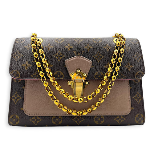 Victoire Shoulder Bag Brown in Coated Canvas, Gold hardware