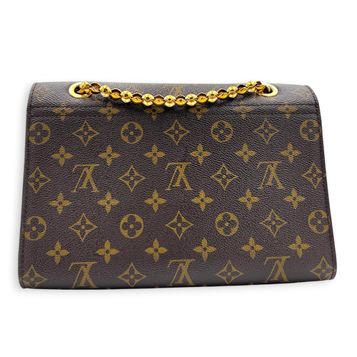 Victoire Shoulder Bag Brown in Coated Canvas, Gold hardware