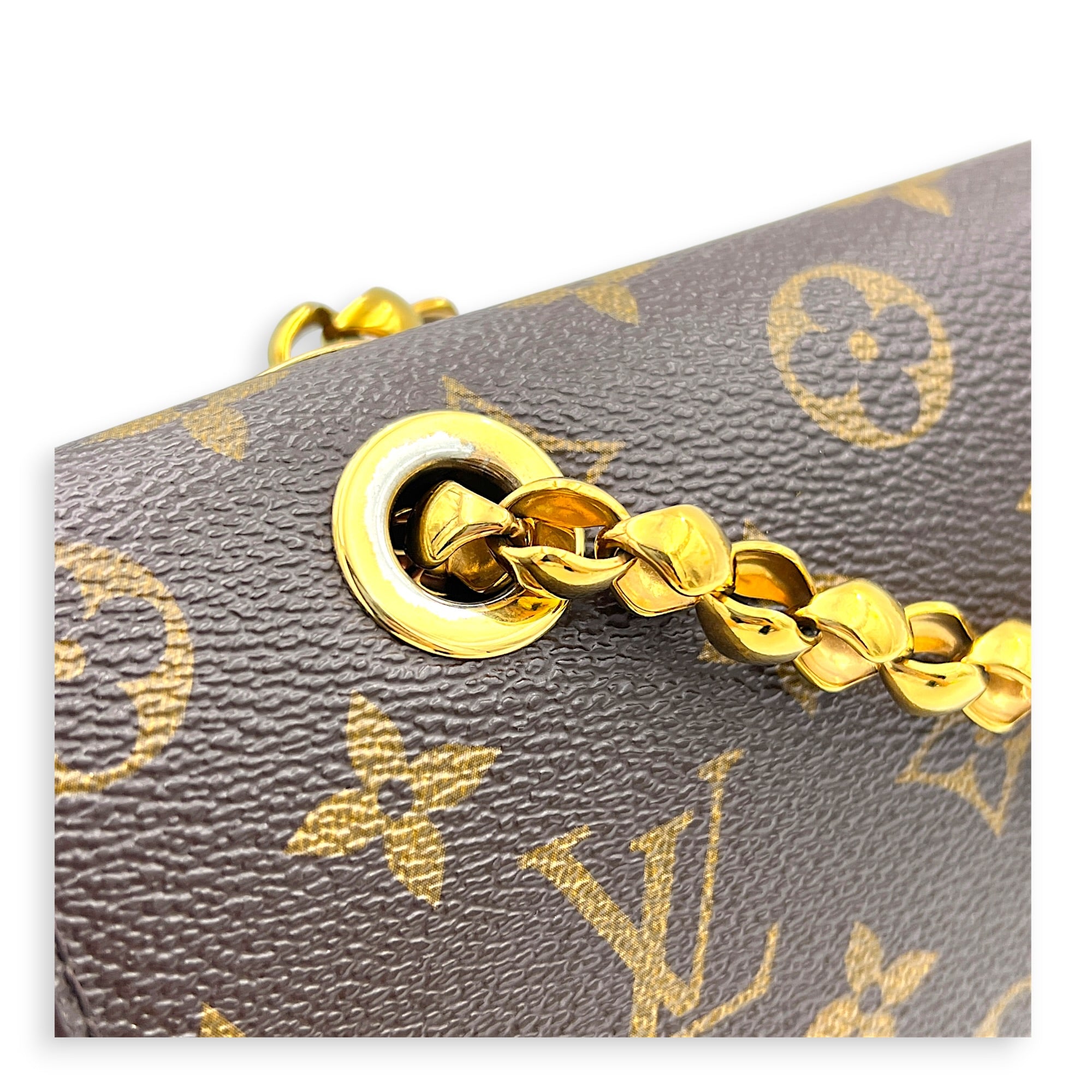 Victoire Shoulder Bag Brown in Coated Canvas, Gold hardware