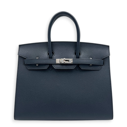 Birkin Sellier 25 Bleu Indigo Top Handle Bag in Epsom, Palladium hardware