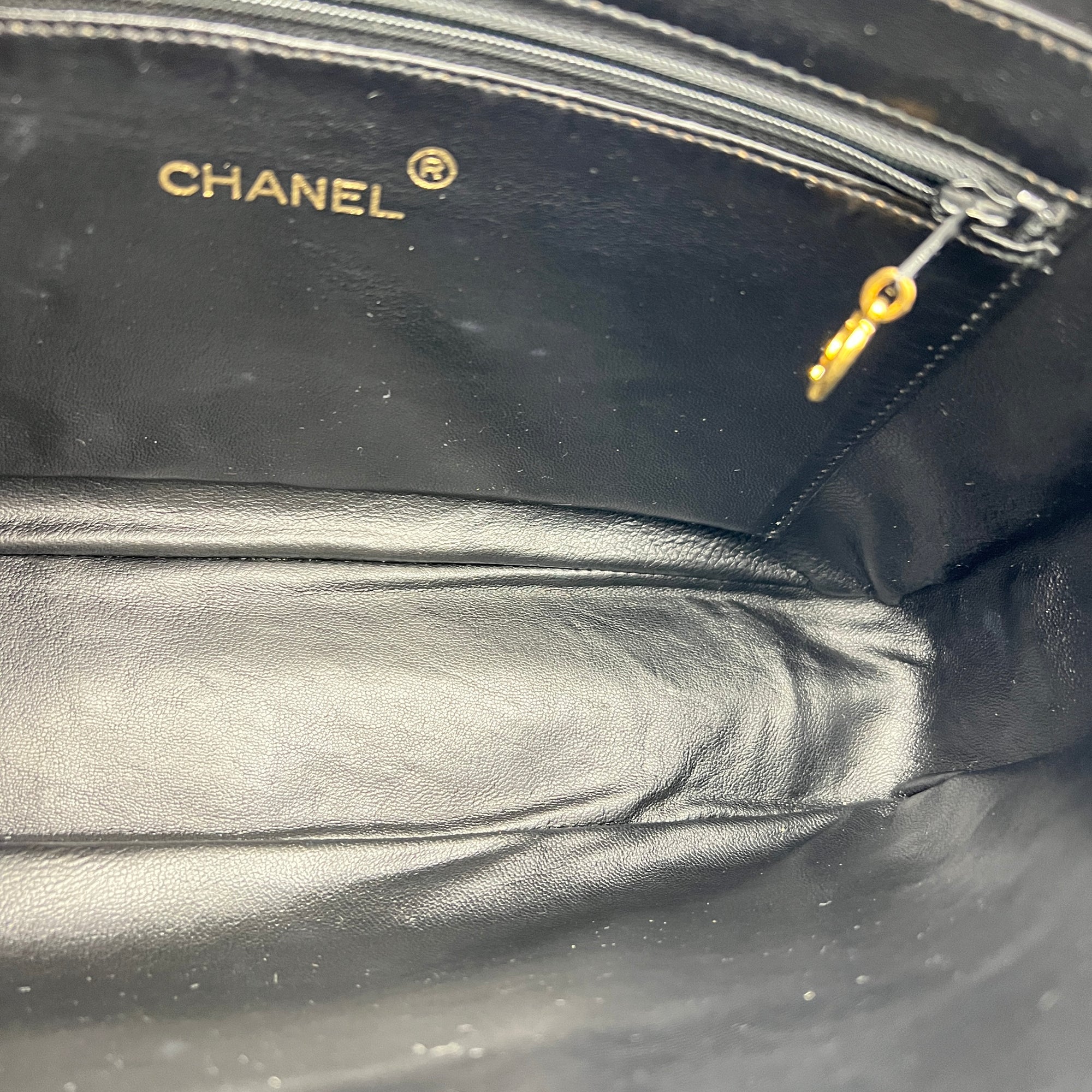 Vintage CC Shoulder Bag Black in Ostrich, Gold hardware