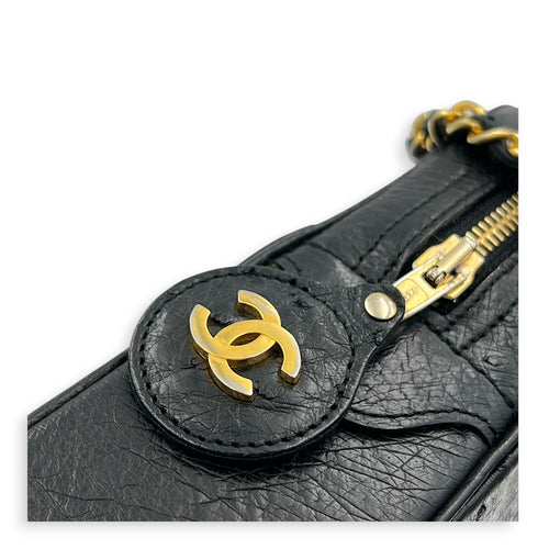 Vintage CC Shoulder Bag Black in Ostrich, Gold hardware