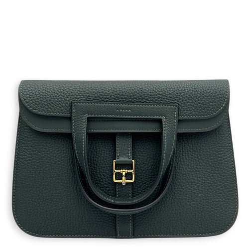 Halzan 25 Vert Fonce Shoulder Bag in Clemence, Gold hardware