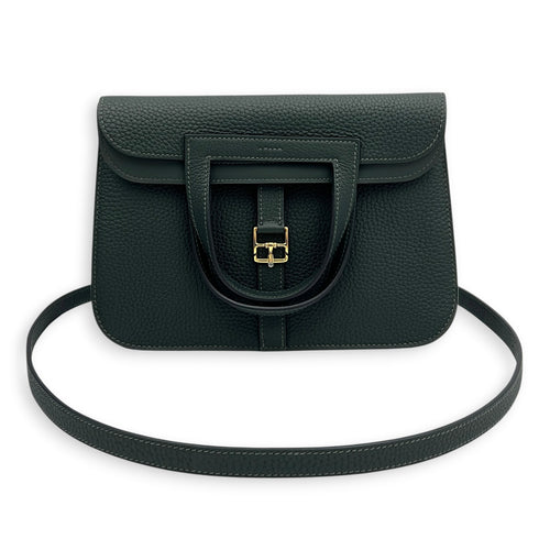 Halzan 25 Vert Fonce Shoulder Bag in Clemence, Gold hardware