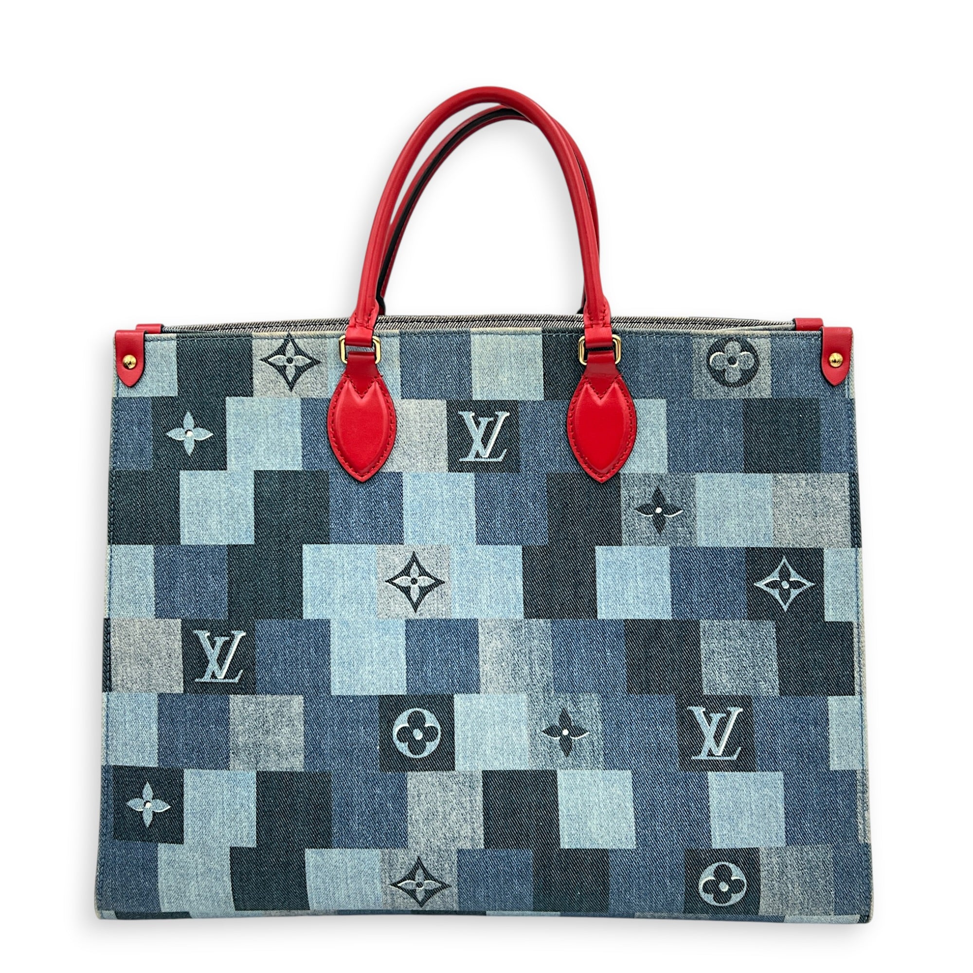 OnTheGo Top Handle Bag GM Blue in Denim, Gold hardware
