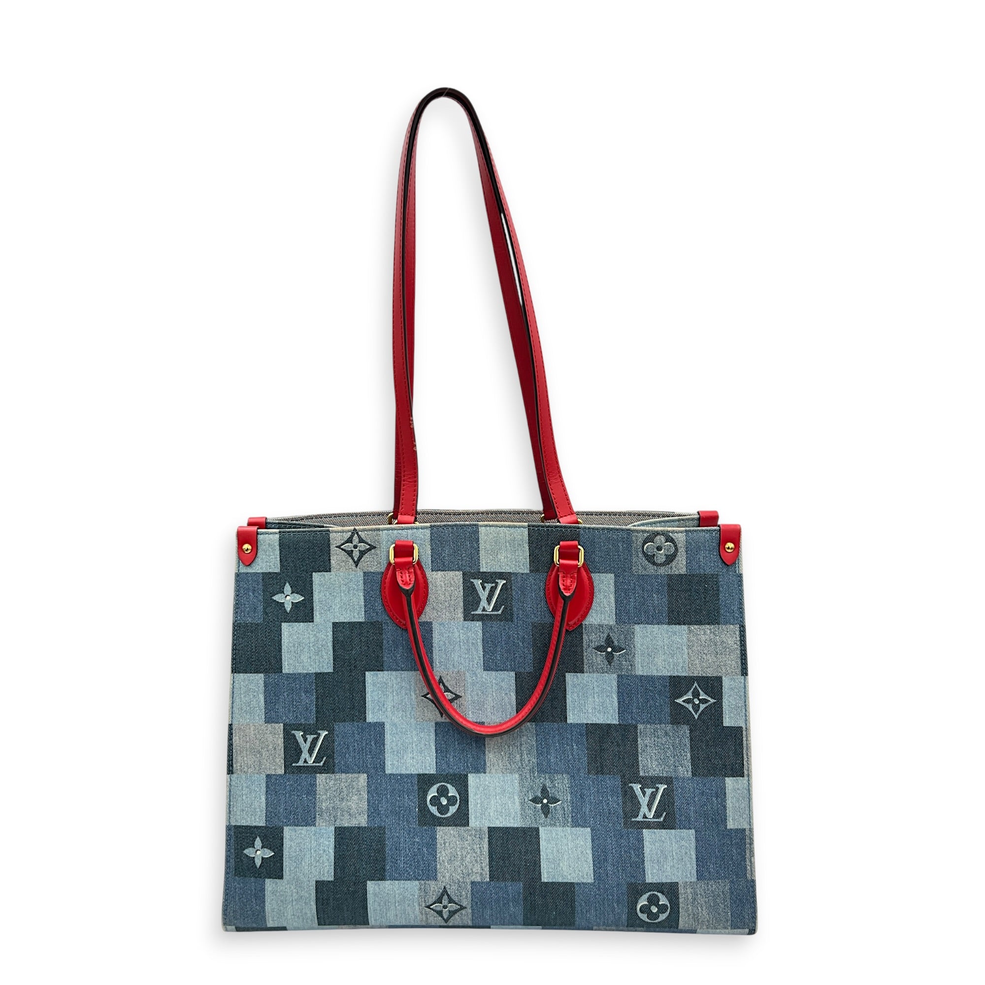 OnTheGo Top Handle Bag GM Blue in Denim, Gold hardware