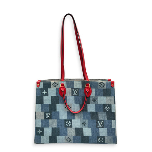 OnTheGo Top Handle Bag GM Blue in Denim, Gold hardware
