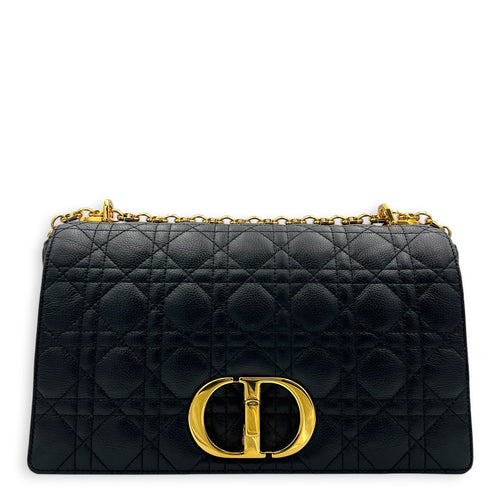 Caro Shoulder Bag Black in Calfskin, Gold hardware