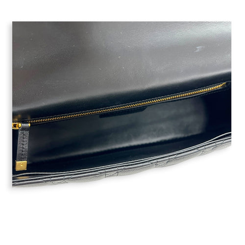 Caro Shoulder Bag Black in Calfskin, Gold hardware