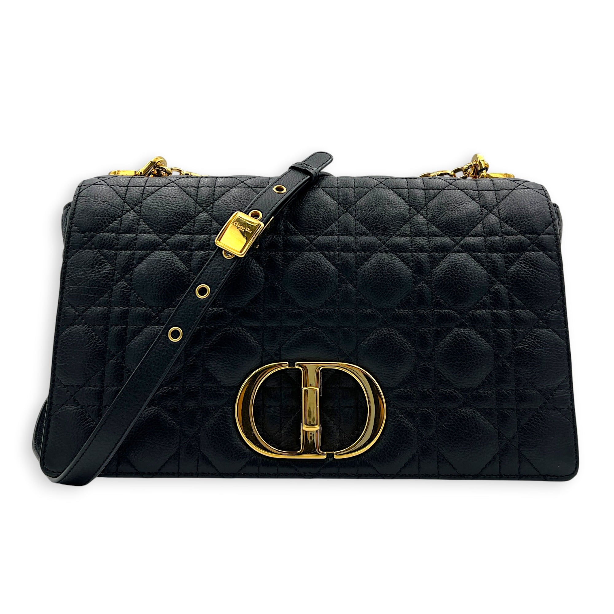 Caro Shoulder Bag Black in Calfskin, Gold hardware