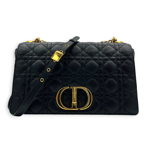 Caro Shoulder Bag Black in Calfskin, Gold hardware