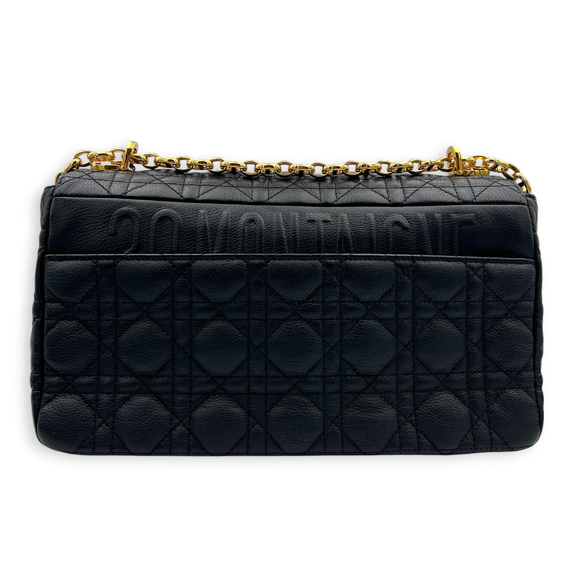 Caro Shoulder Bag Black in Calfskin, Gold hardware