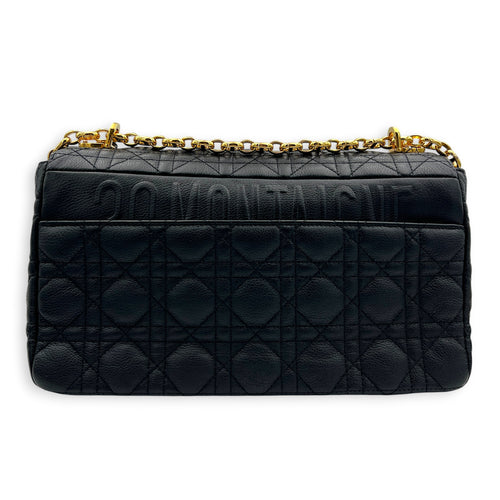 Caro Shoulder Bag Black in Calfskin, Gold hardware
