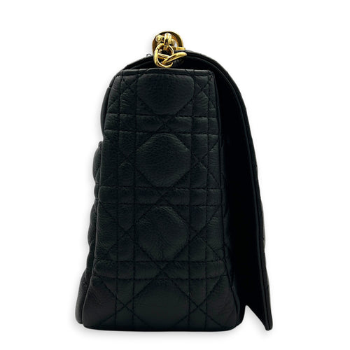 Caro Shoulder Bag Black in Calfskin, Gold hardware