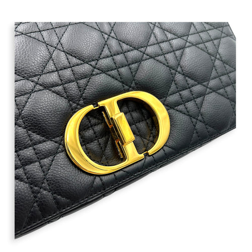 Caro Shoulder Bag Black in Calfskin, Gold hardware