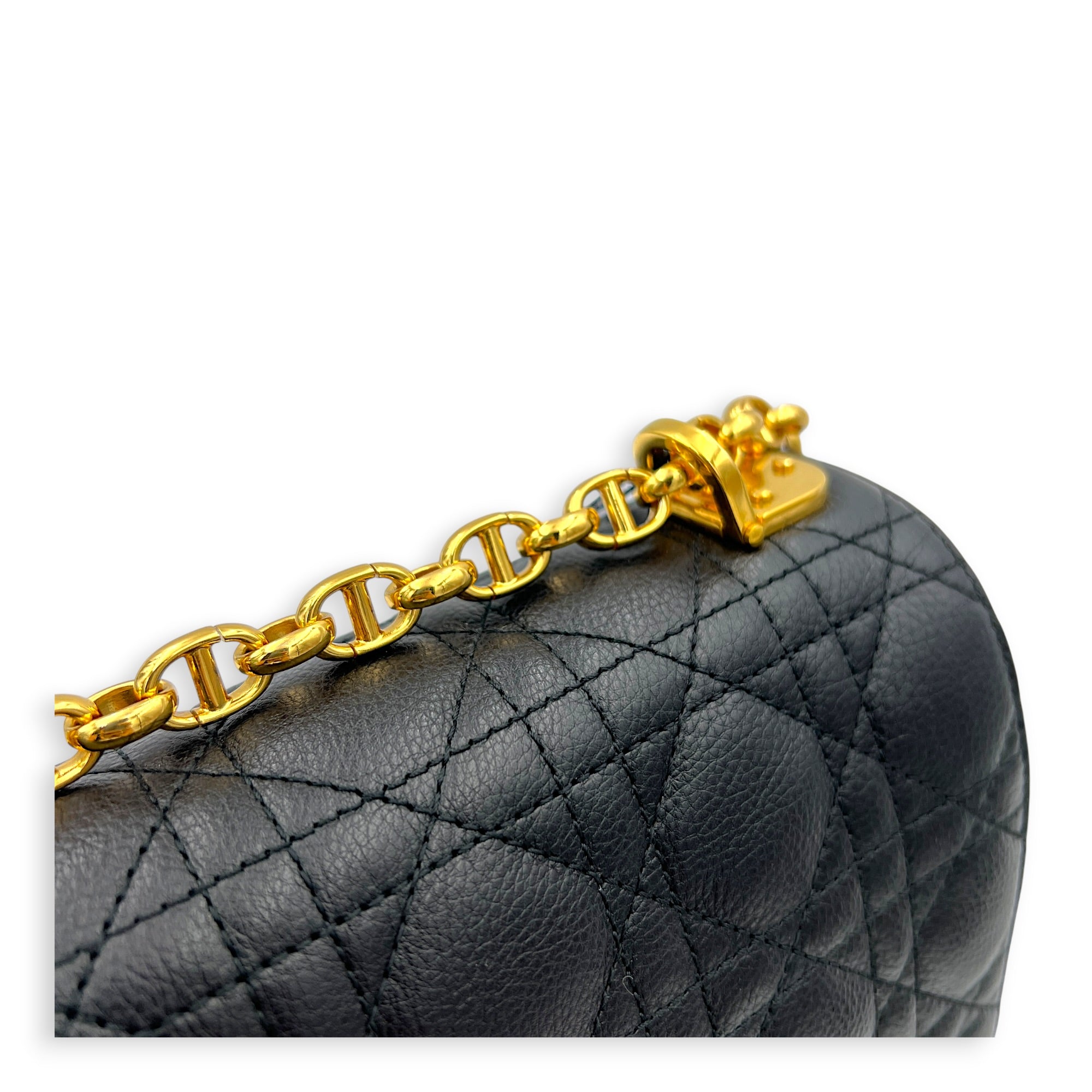 Caro Shoulder Bag Black in Calfskin, Gold hardware