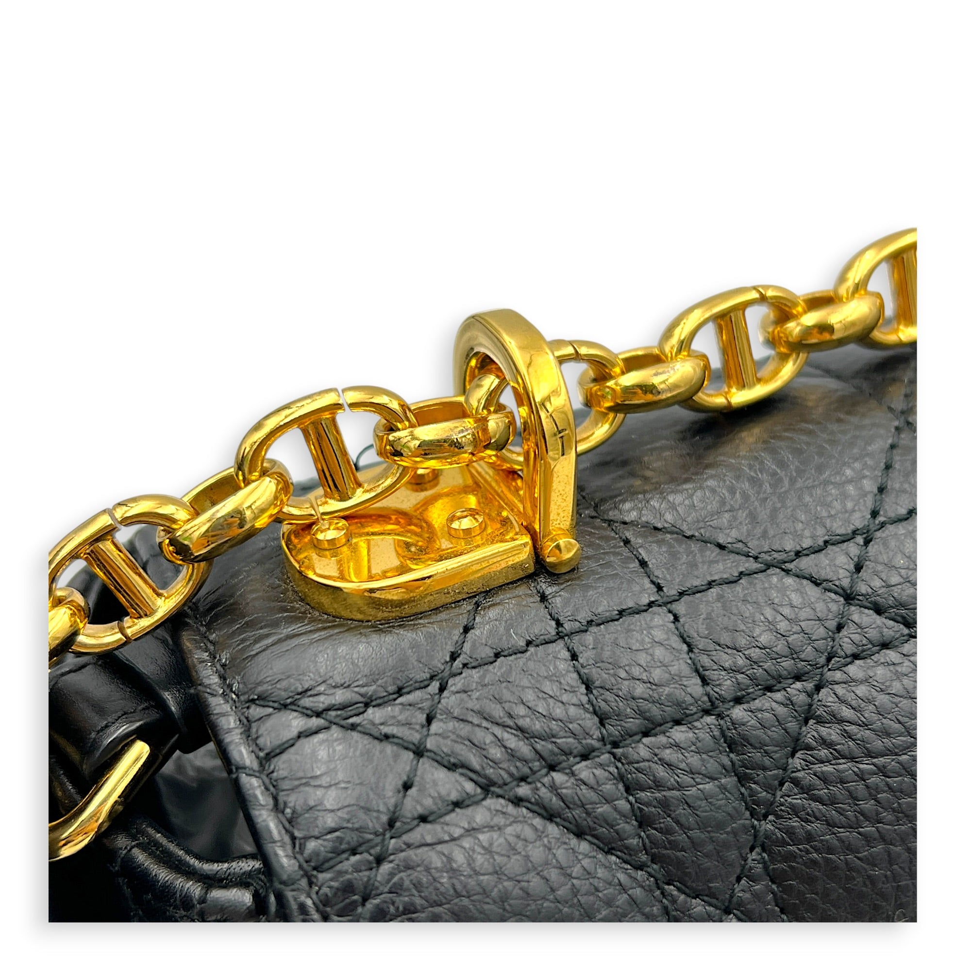 Caro Shoulder Bag Black in Calfskin, Gold hardware