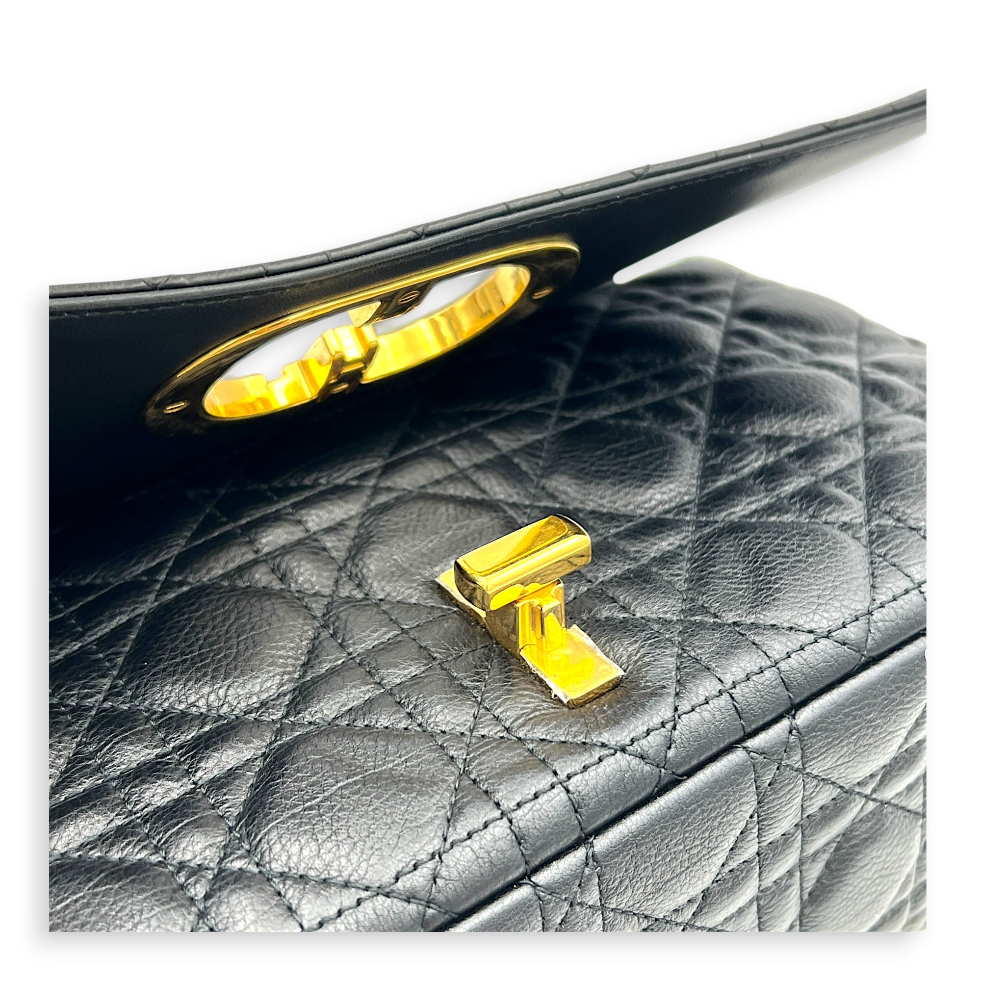 Caro Shoulder Bag Black in Calfskin, Gold hardware