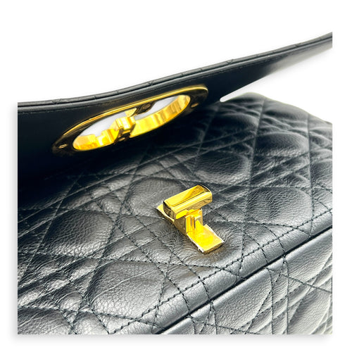 Caro Shoulder Bag Black in Calfskin, Gold hardware