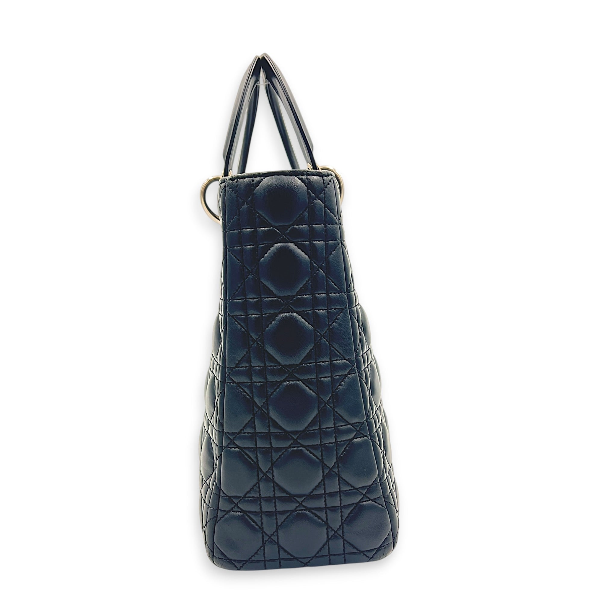 Lady Dior Large Black Top Handle Bag in Calfskin, Silver hardware