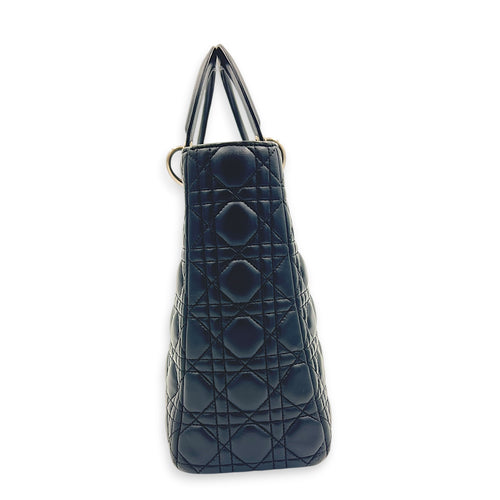 Lady Dior Large Black Top Handle Bag in Calfskin, Silver hardware
