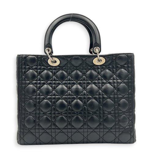 Lady Dior Large Black Top Handle Bag in Calfskin, Silver hardware