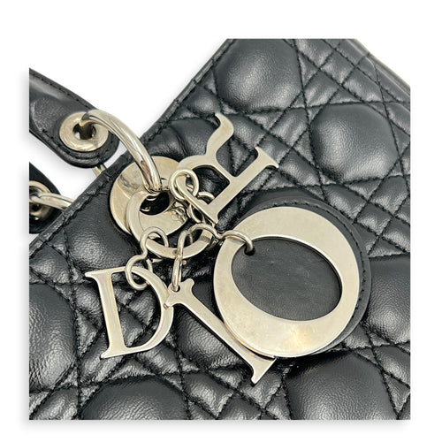 Lady Dior Large Black Top Handle Bag in Calfskin, Silver hardware
