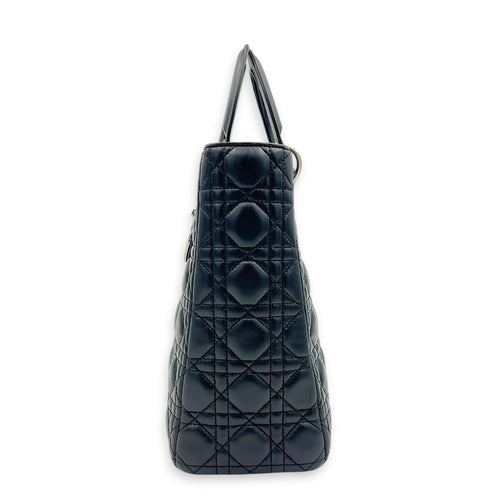 Lady Dior Large Black Top Handle Bag in Calfskin, Silver hardware