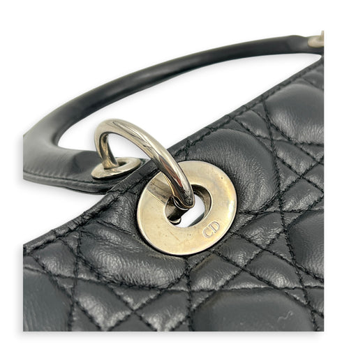 Lady Dior Large Black Top Handle Bag in Calfskin, Silver hardware