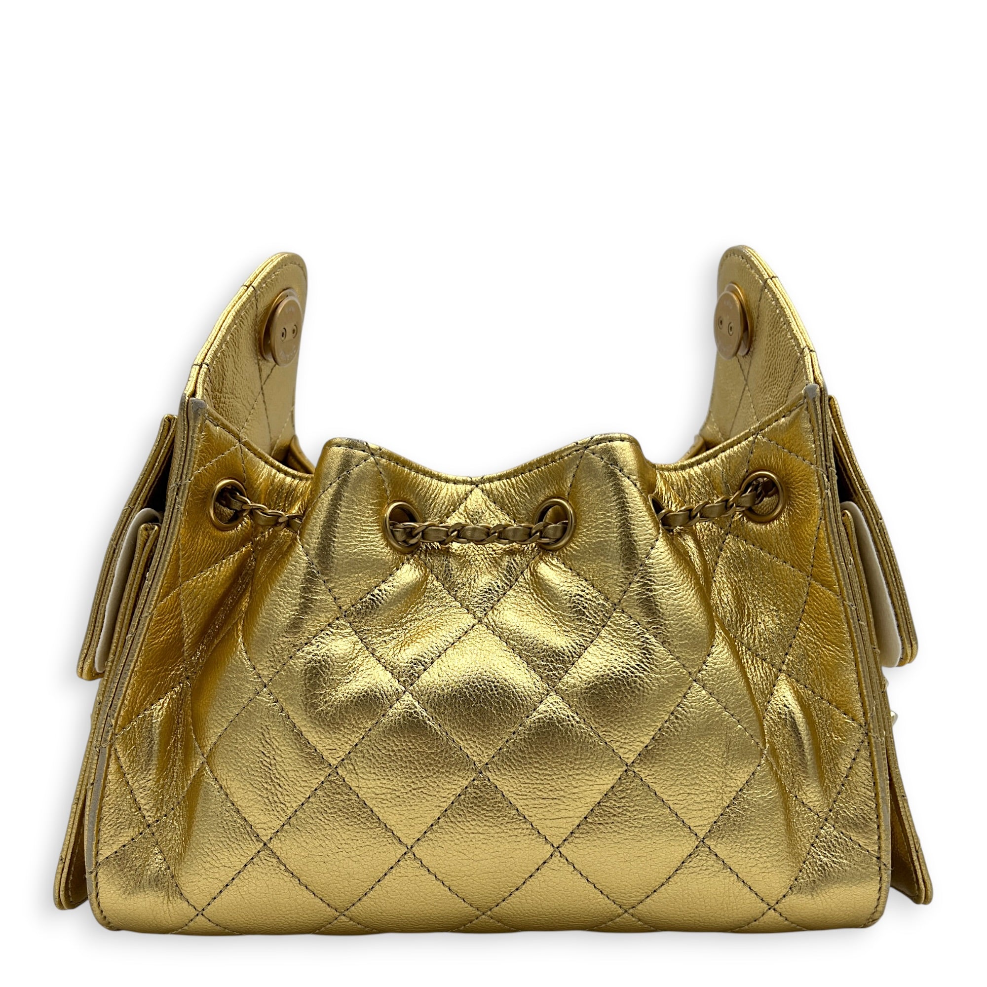 C25 Hobo Mini Gold Shoulder Bag in Caviar Leather, Gold hardware