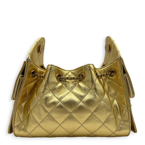 C25 Hobo Mini Gold Shoulder Bag in Caviar Leather, Gold hardware