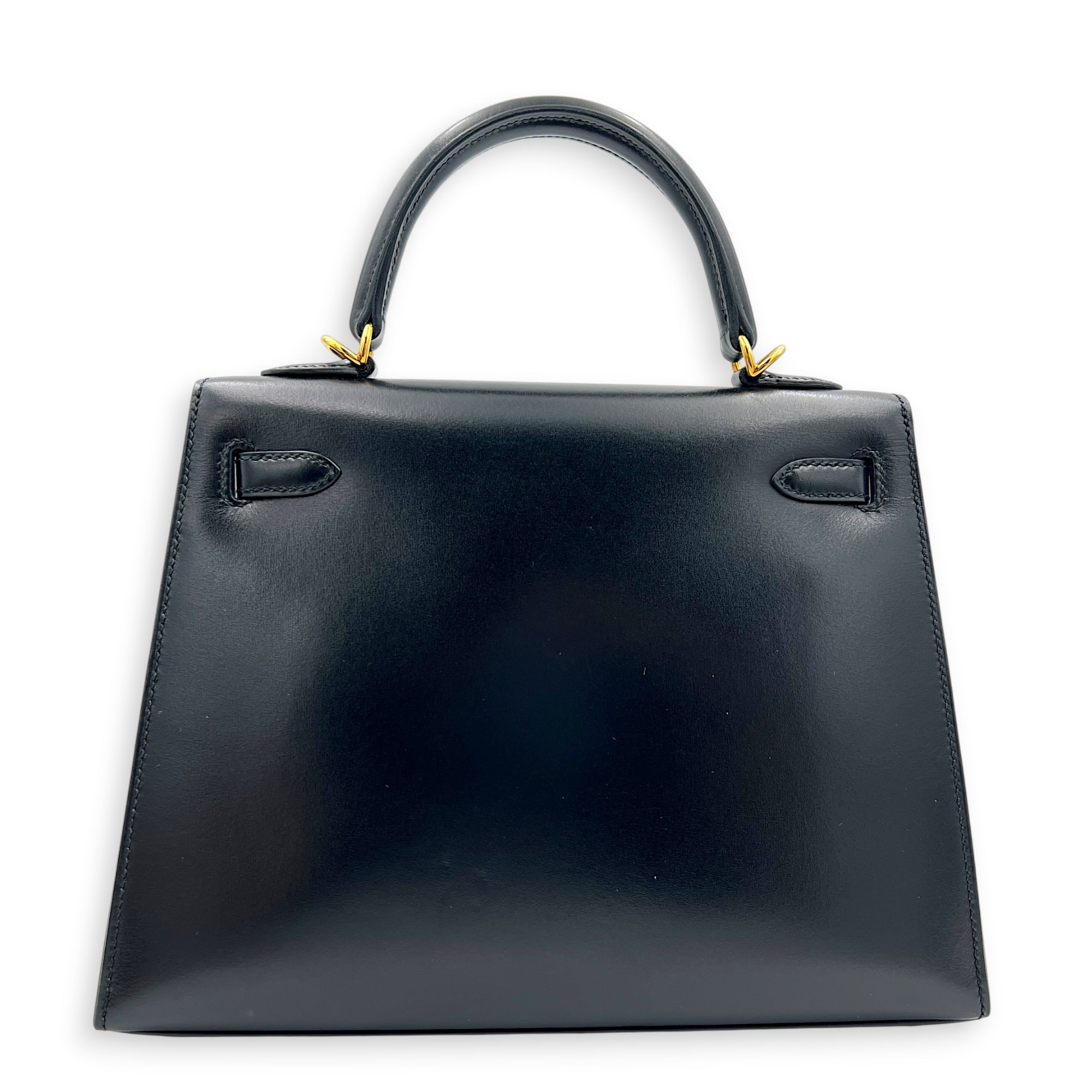 Sellier Kelly 25 Black Top Handle Bag in Box, Gold hardware