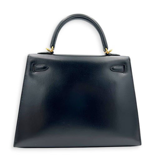 Sellier Kelly 25 Black Top Handle Bag in Box, Gold hardware