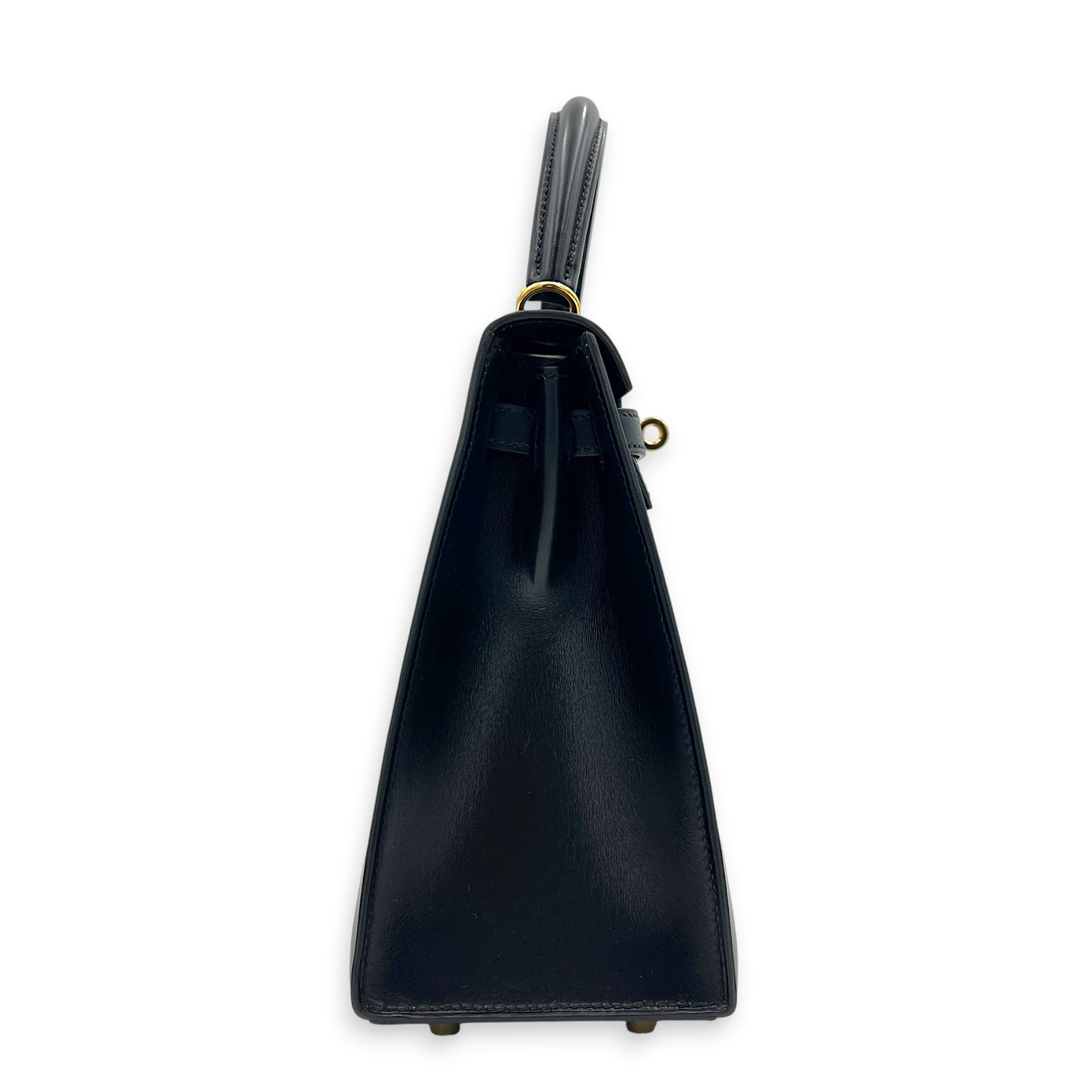 Sellier Kelly 25 Black Top Handle Bag in Box, Gold hardware