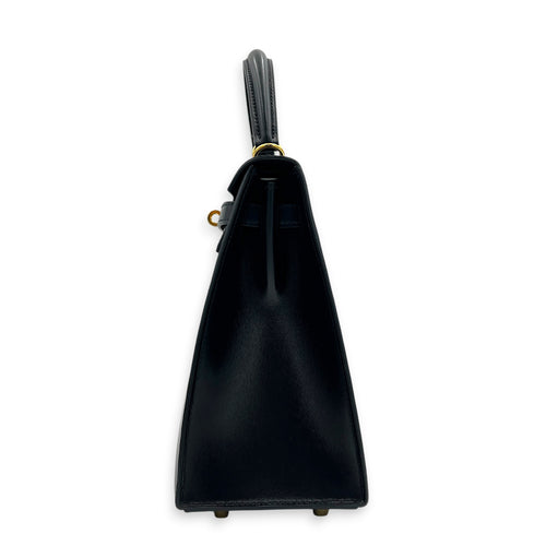 Sellier Kelly 25 Black Top Handle Bag in Box, Gold hardware